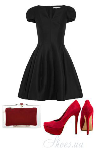 Маленькое черное платье и красные туфли