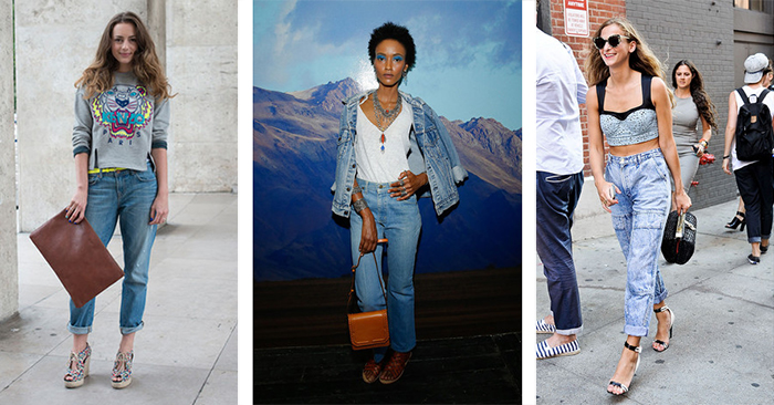 модный образ с джинсами mom и босоножками